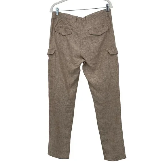 Armani Exchange Size 30 100% Linen Straight Leg Cargo Pants Women Tan Casual - Picture 2 of 6
